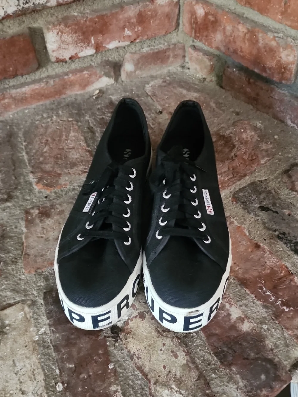 Superga Platform Sneakers Black Canvas Logo Sole Sz 9 Chunky Streetwear Y2K